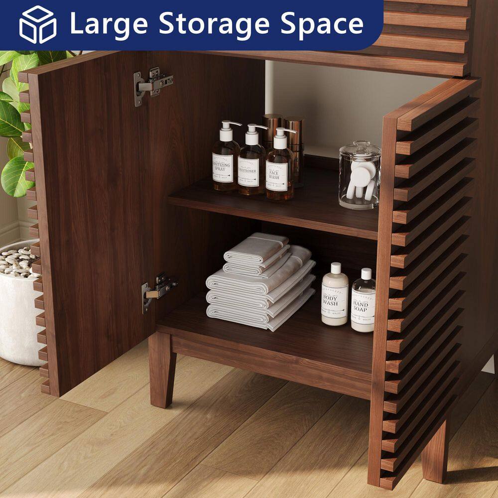 24" Walnut Freestanding Bathroom Vanity with Ceramic Sink