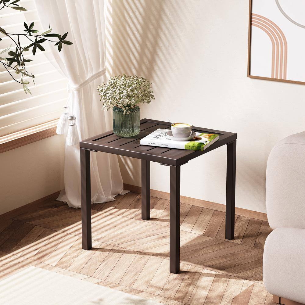 Brown Aluminum Square Outdoor Side Table