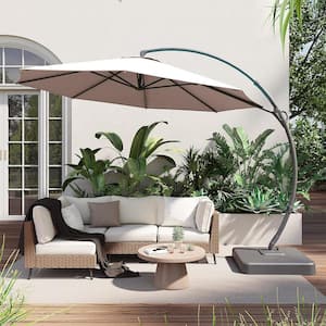 10 ft. Aluminum Cantilever Patio Umbrella with Base in Champagne