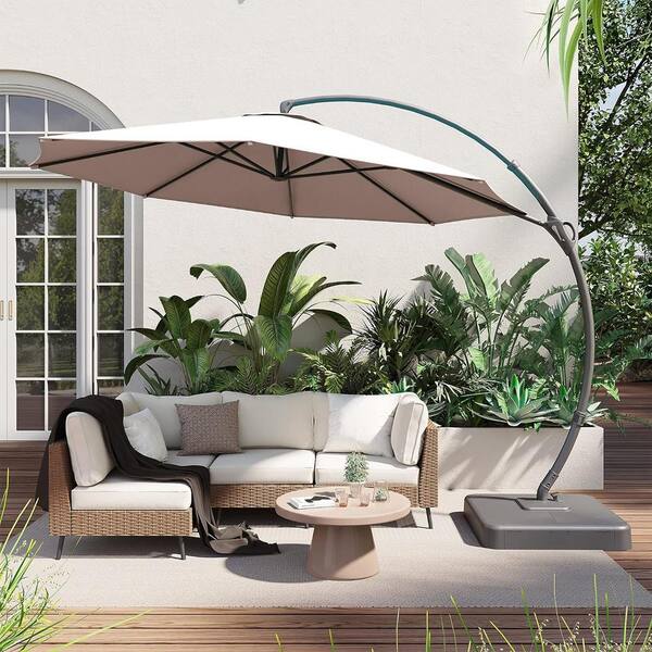 LAUSAINT HOME 10 ft. Aluminum Cantilever Patio Umbrella with Base in Champagne