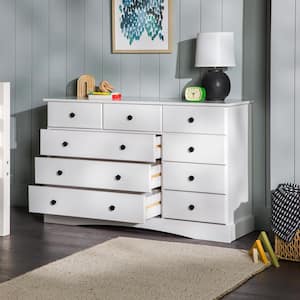 White Solid Wood Transitional 9 Drawer Dresser