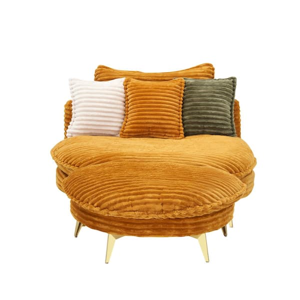 65 in Wide Armless Fabric Curved Modern Upholstered Sofa in Yellow