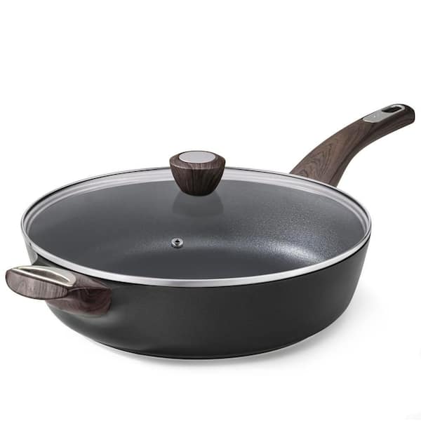 5 qt. 12 in. Ceramic Nonstick Frying Pan Skillet with Lid, Large Deep Frying Pan, PFOA PFOS Free, Black