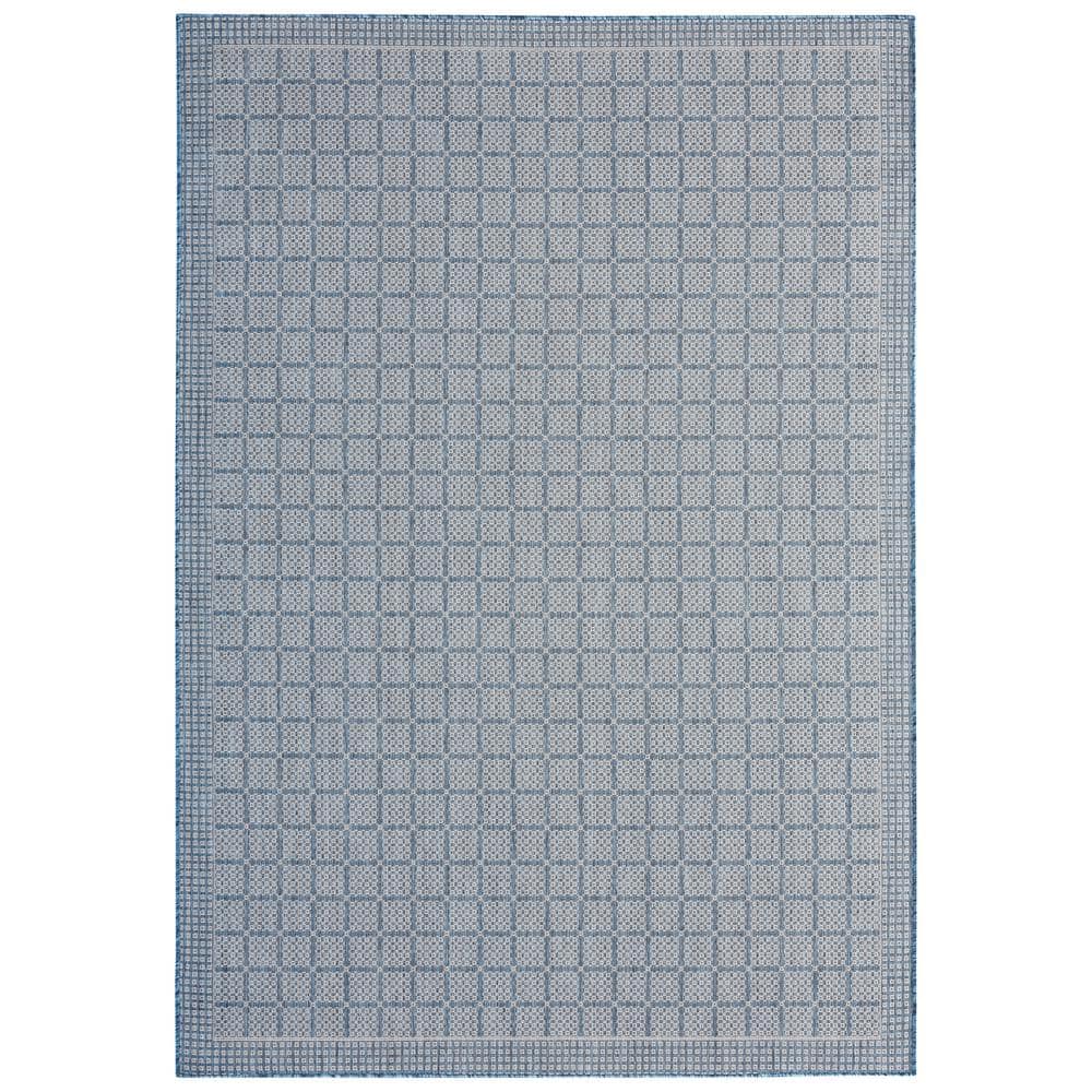 Blue and Gray Geometric Indoor/Outdoor Area Rug