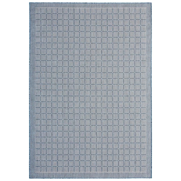 Patio Country Luna Blue/Gray 5 ft. x 7 ft. Geometric Indoor/Outdoor Area Rug