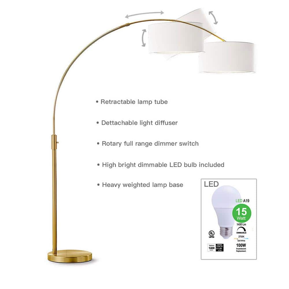 Orbita 81" Adjustable Brass Arc Floor Lamp with White Shade