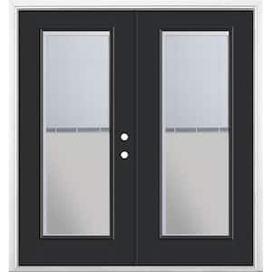 72 in. x 80 in. Jet Black Fiberglass Prehung Left-Hand Inswing Mini Blind Patio Door w/ Brickmold Vinyl Frame