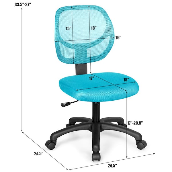 Mesh Blue Low-Back Armless Computer Office Desk Chair with