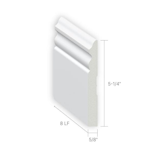 5-1/4 in. H x 5/8 in. W x 96 in. L Baseboard White Prepainted Waterproof Colonial PVC Moulding (Pro Pack-8 Piece/64 LF)