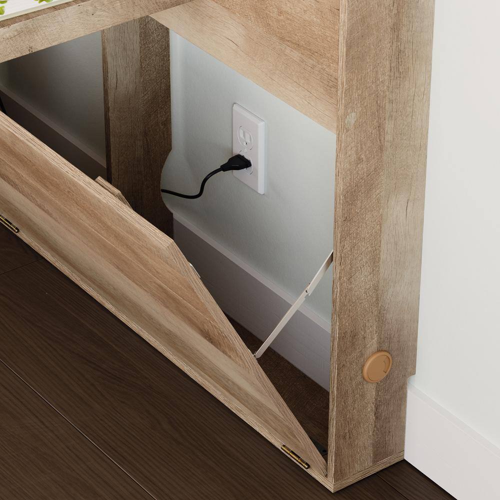 Lintel Oak 84" Entertainment Wall with Floating Shelf and LED Lights