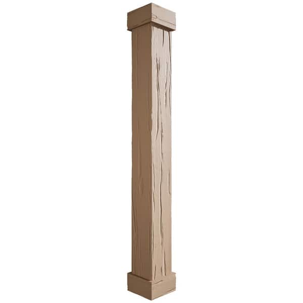 Ekena Millwork 6 in. x 12 ft. River Wood Endurathane Faux Wood Non-Tapered Square Column Wrap with Standard Capital and Base