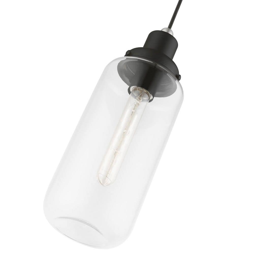 Black and Brushed Nickel Mini Pendant with Clear Glass Shade
