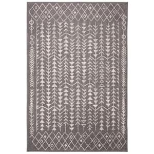 Tulum Dark Gray/Ivory 5 ft. x 8 ft. Border Tribal Diamonds Area Rug