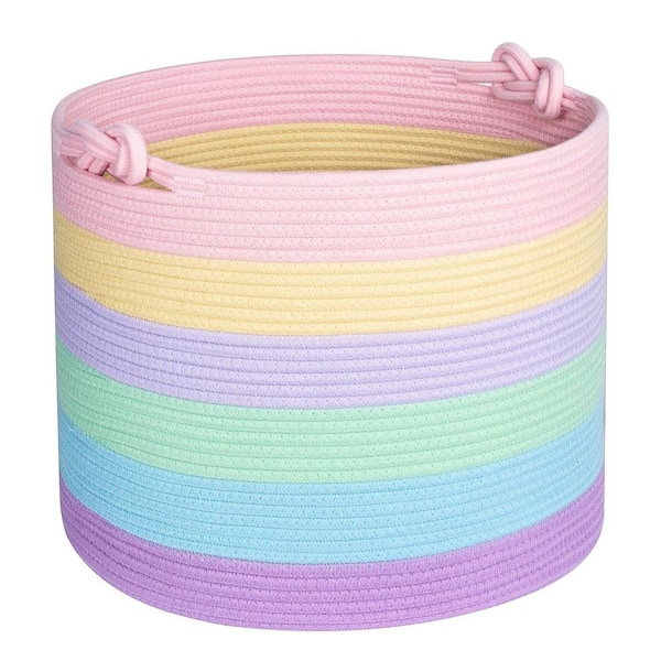 Unbranded Multi-Colored 15 in. x 14.2 in. Cotton Decorative Basket Set of 1 with Handles