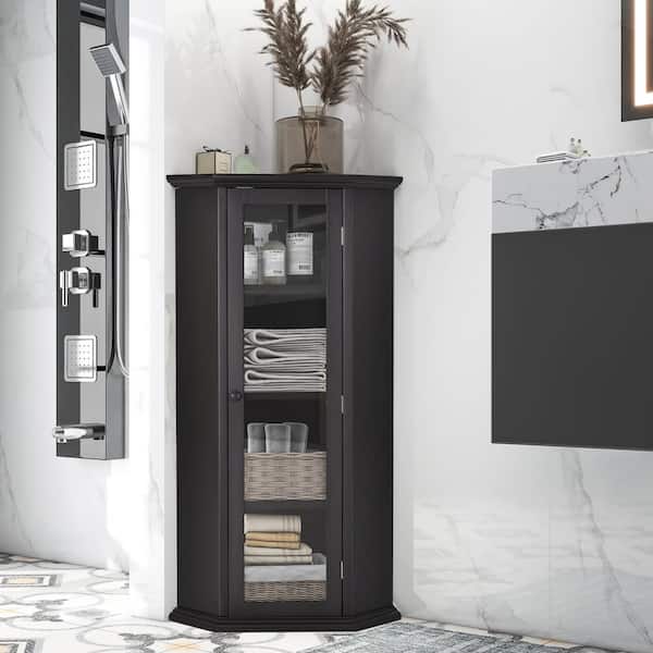 FUNKOL 16.54 in. W x 16.54 in. D x 42.32 in. H Black (Black Brown) Linen Cabinet