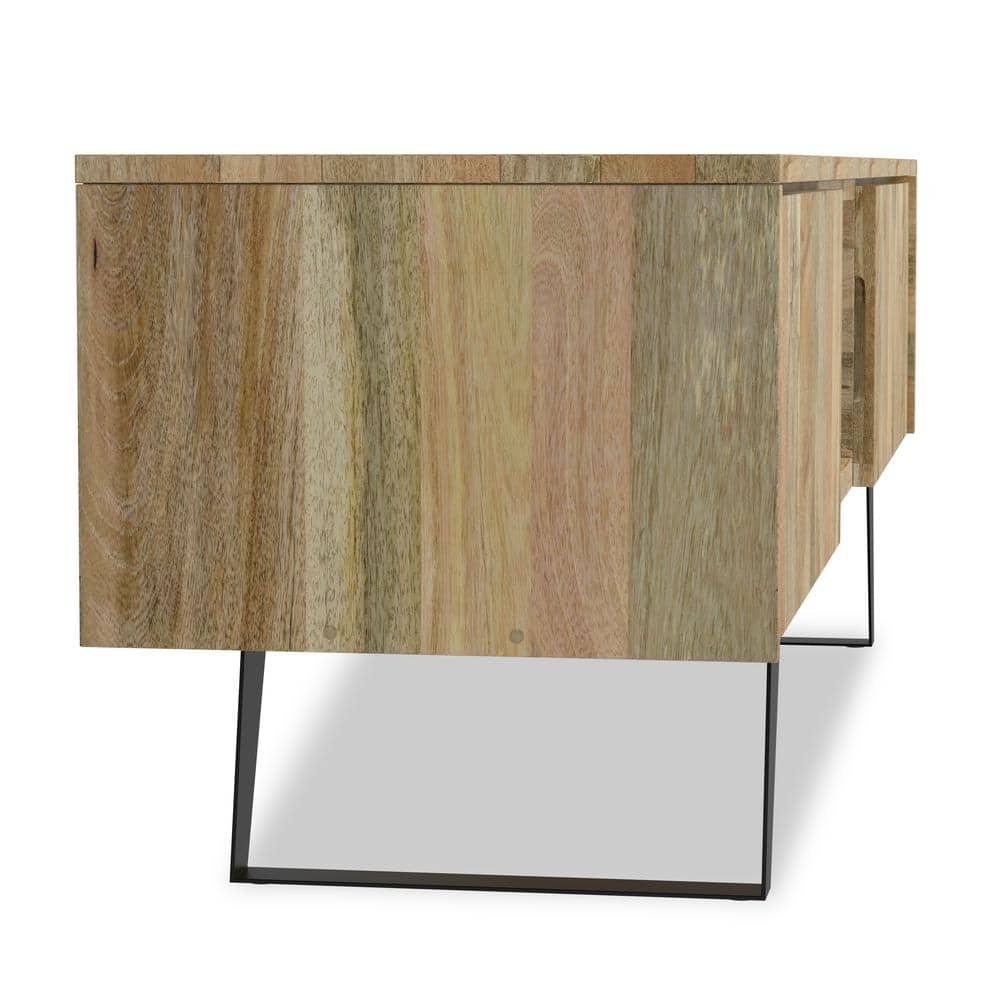 Lowry Natural Mango Wood 72" TV Media Stand with Cabinet