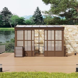 10 ft. x 12 ft. Brown Outdoor Aluminum Frame Polycarbonate Roof Wall Mounted Solarium