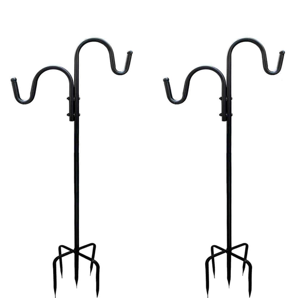 63 in. Black Metal Adjustable Outdoor Double Shepherd Hook (2-Pack)