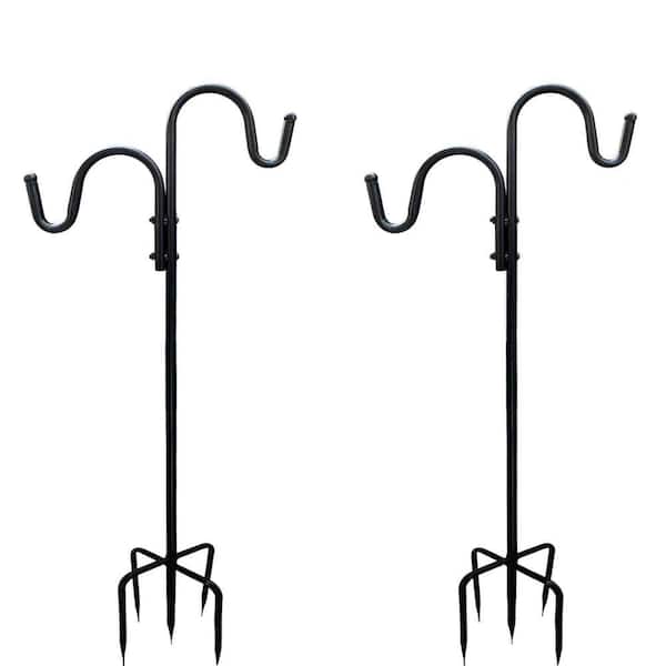 Unbranded 63 in. Black Metal Adjustable Outdoor Double Shepherd Hook (2-Pack)