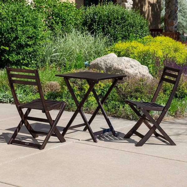 AUTMOON 3-Piece Wood Outdoor Bistro Cafe Set - Espresso, Square Table