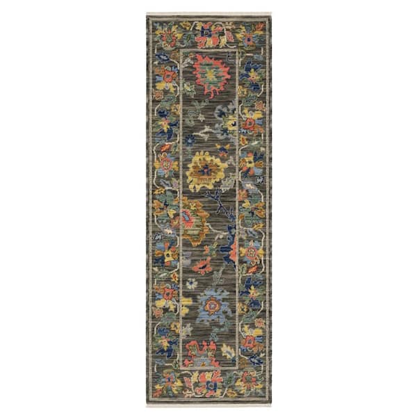 2 X 6 Gray, Yellow, Blue Oriental Washable Area Rug Runner Rug
