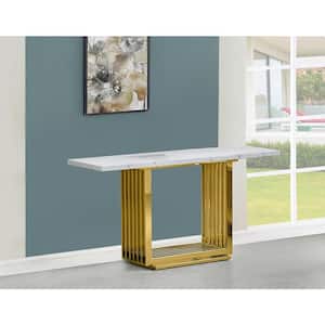 Magda 60 in. White Rectangle Marble Top Console Table With Gold Stainless Steel Base