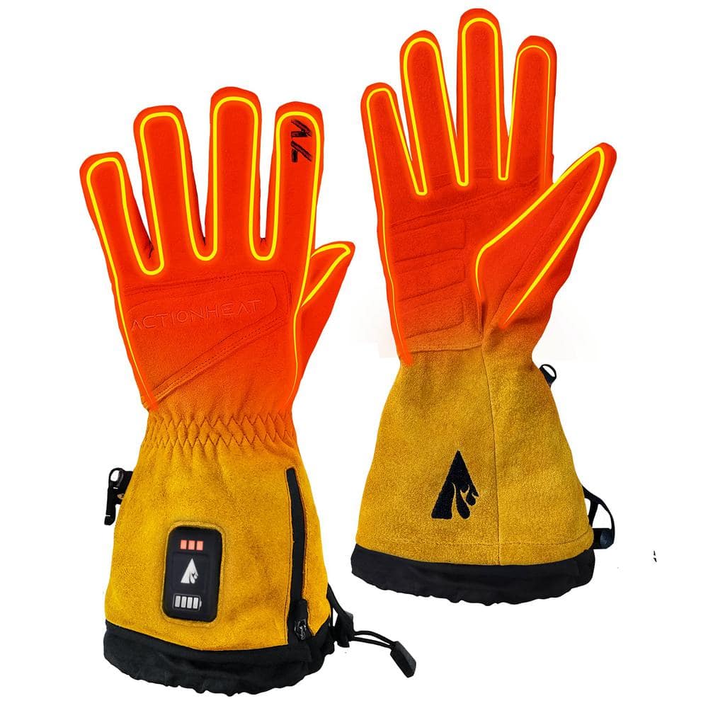 ActionHeat 7V Rugged Leather Heated Work Gloves, Yellow