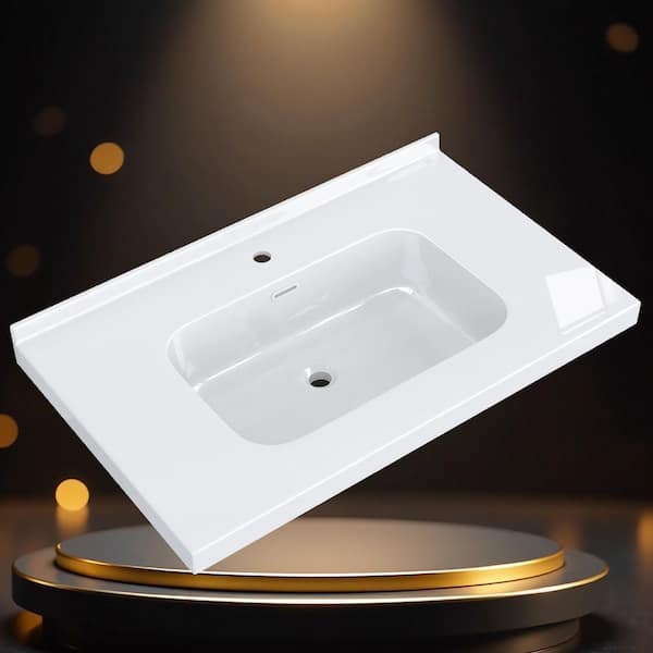 Zeafive 36 in. W x 22 in. D Solid Surface White Rectangular Single