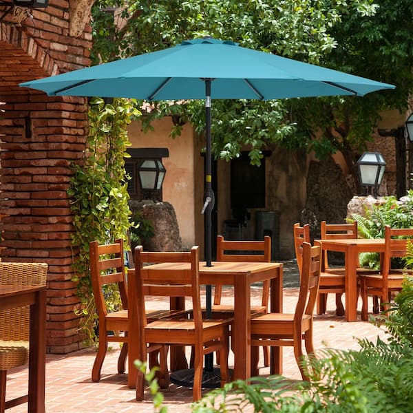 JOYESERY 9 ft. Market Patio Umbrellas with Crank and Tilt Button in Turquoise