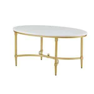 Bordeaux 40.5 in. White/Gold Oval Marble Coffee Table