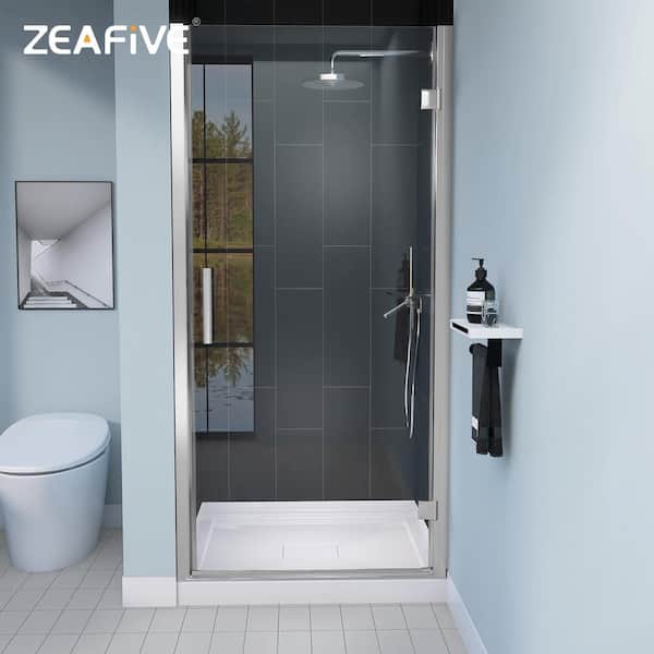Zeafive 34 to 35-1/4 in. W x 72 in. H Frameless Pivot Swing Shower Door Right Hinged Panel in Chrome Finish with Clear Glass