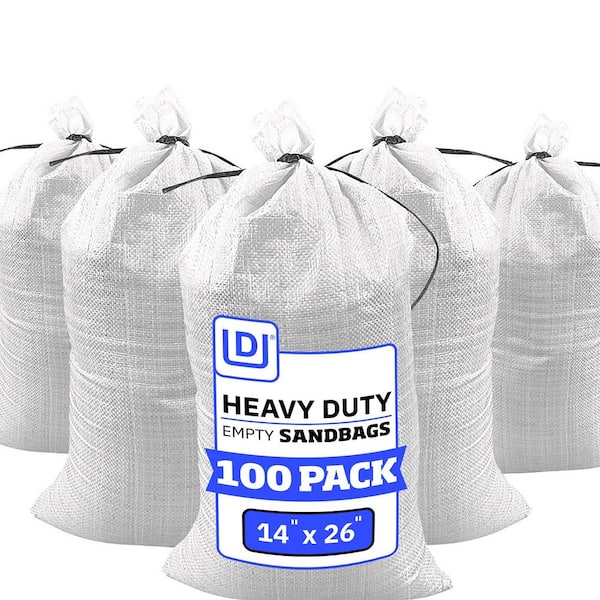 14 in. x 26 in. White Woven Sand Bags with Tie String (100-Pack)