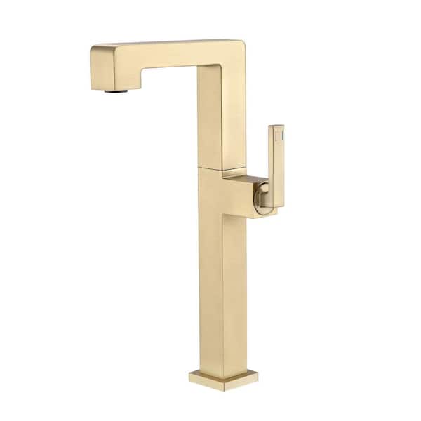 Single Handle Bathroom Vessel Sink Faucet Brass Single Hole High Tall Bathroom Vanity Taps in Brushed Gold