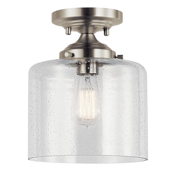 KICHLER Winslow 8.5 in. 1-Light Brushed Nickel Hallway Contemporary Semi-Flush Mount Ceiling Light with Clear Seeded Glass