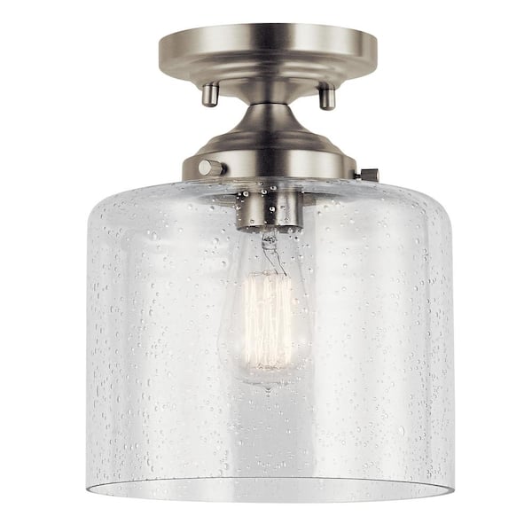 Winslow 8.5 in. 1-Light Brushed Nickel Hallway Contemporary Semi-Flush Mount Ceiling Light with Clear Seeded Glass