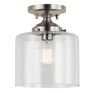Winslow 1-Light Brushed Nickel Hallway Semi-Flush Mount Ceiling Light with Clear Seeded Glass