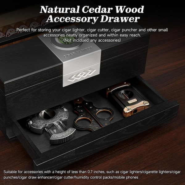 Mua Cigar Humidor, Vintage Lock & Accessory Drawer Cedar Wood Humidor Recessed Hygrometer Glass Top Desktop Humidor With Humidifier Cigar Lighter And Dropper Cigar Box For 20 35 Cigars B0cyllzc6g
