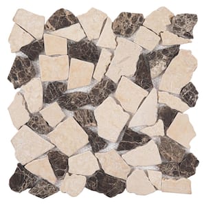 Tumbled Pebbles Brown and Beige 12 in. x 12 in. Marble Mosaic Tile (5 sq. ft.)