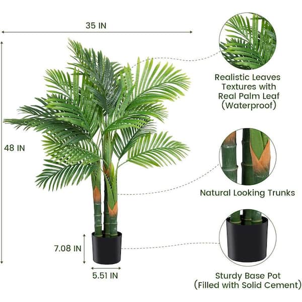 2-Pieces 4 ft. Artificial Golden Cane Palm Tree Perfect Faux Tree for Home Garden Office Store Decoration