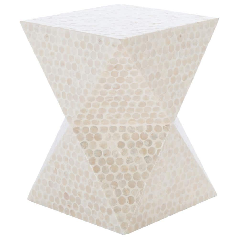 Milan Abstract White 21" Wood Accent Table with Capiz Shell Inlay