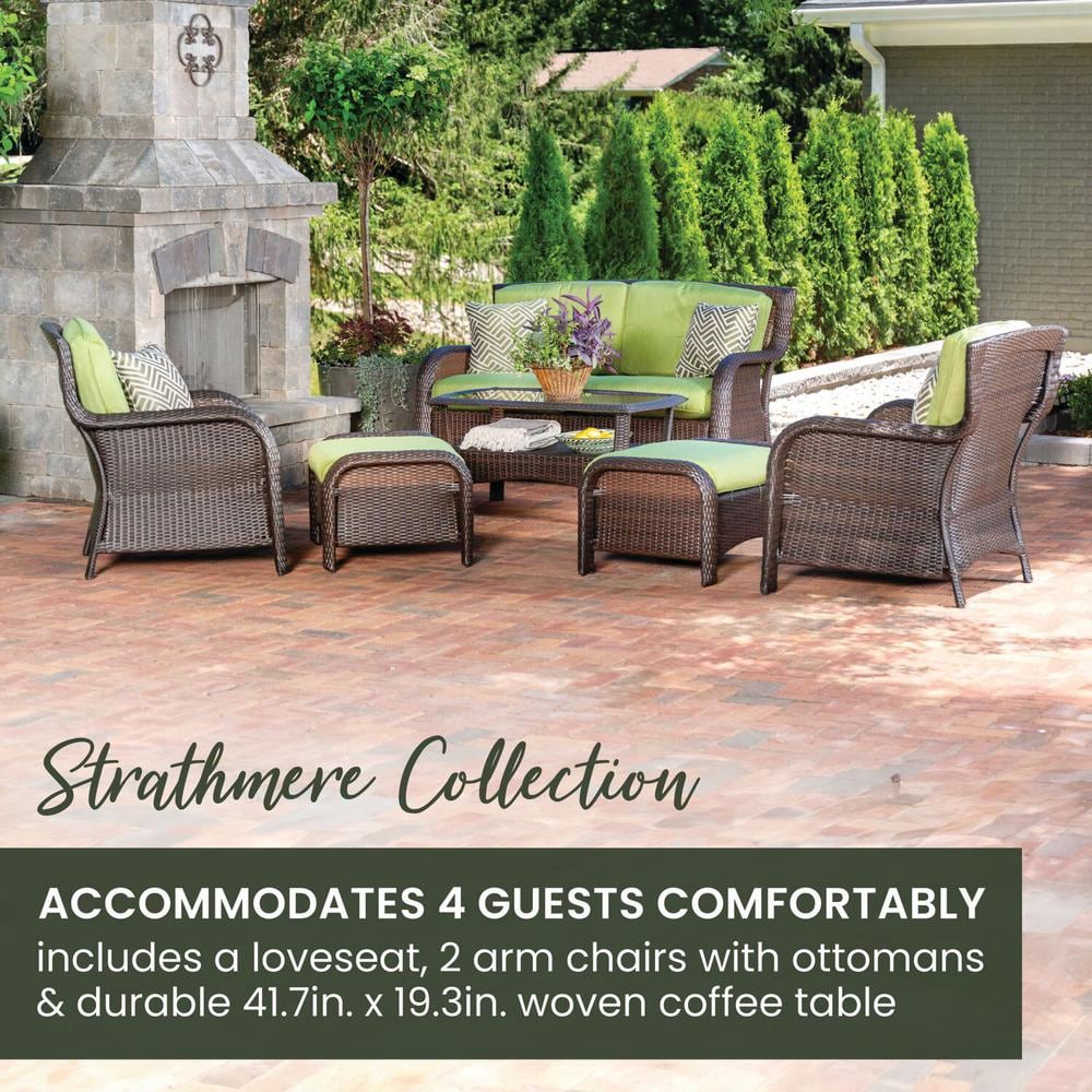 Strathmere Cilantro Green Wicker and Steel 6-Piece Outdoor Loveseat Set