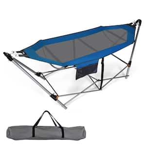 7.5 ft. Folding Portable Hammock Free Standing Hammock Bed W/Stand-Folds Carrying Bag Anti-Slip Buckle in Blue