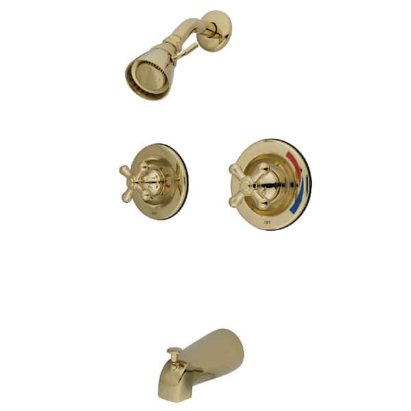 Kingston Brass Vintage Double Handle 1-Spray Tub and Shower Faucet 2 GPM with Corrosion Resistant in. Polished Brass