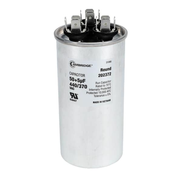 Cambridge 1.97 in. x 1.97 in. x 3.94 in. Aluminum 50 Plus 5 MFD, 440-Volt/370-Volt Dual Round Run Capacitor (1-Pack)
