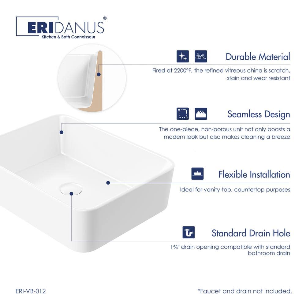Eridanus Denbigh 19" L x 14'' W White Vitreous China Rectangular Vessel Bathroom Sink