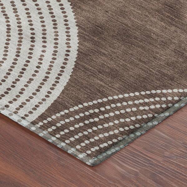 Mayfield Premium Machine Washable Abstract AMF2275 Beige 8 ft. x 8 ft. Round Rug