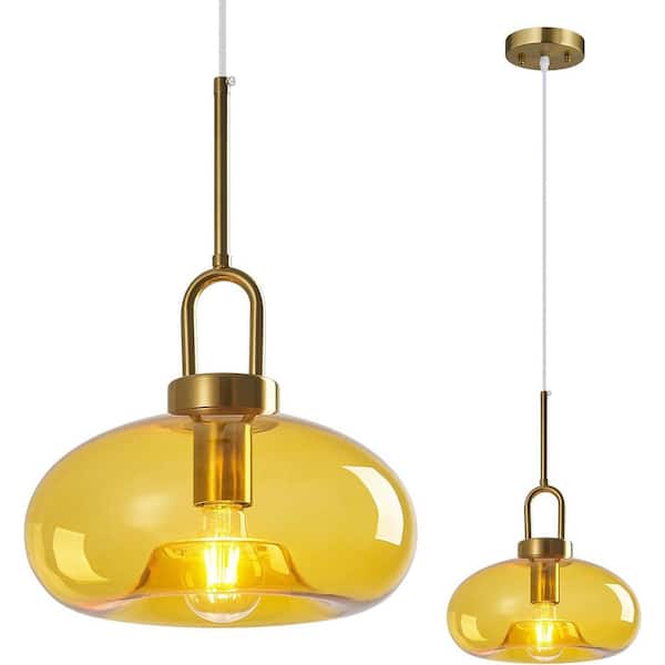 Yellow Glass Pendant Lights Kitchen Island Gold Pendant Light Fixtures Adjustable Height Modern Pendant Lighting 1-Pack