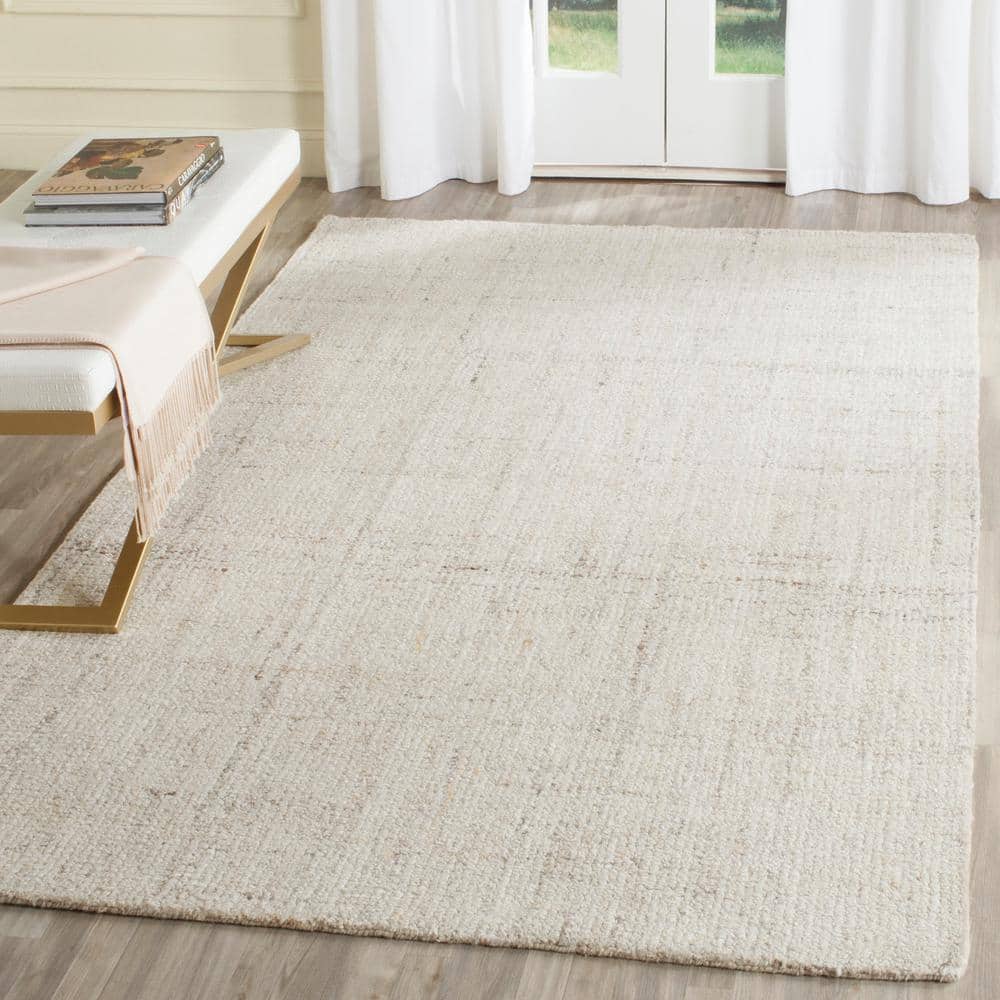 Ivory and Beige Abstract Hand-Tufted Wool and Viscose 4' Square Area Rug