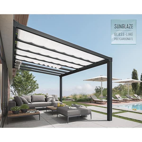 Hick wijs anders CANOPIA by PALRAM Stockholm 11 ft. x 17 ft. Gray/Clear Patio Cover with  Shades 706243 - The Home Depot