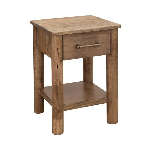 Benjara 23.5 in. Brown and Gold Square Wood End/Side Table with Metal Frame